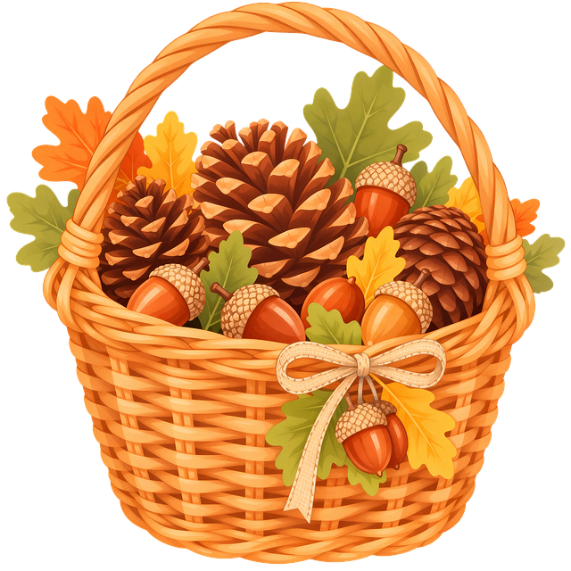 Free autumn basket pinecones acorns illustration