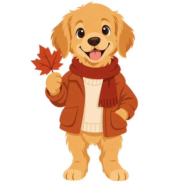 Free animation golden retriever autumn illustration