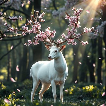 Natur, Tier, Hirsch, Blumen, Wald