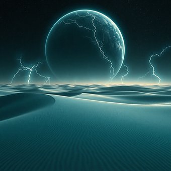 Wüste, Mond, Blitz, Sanddünen