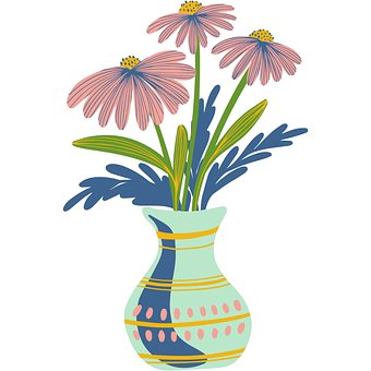 Vase, Blomster, Kunst, Tegning, Farverig