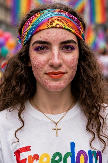 Person, Regenbogenschal, Akne