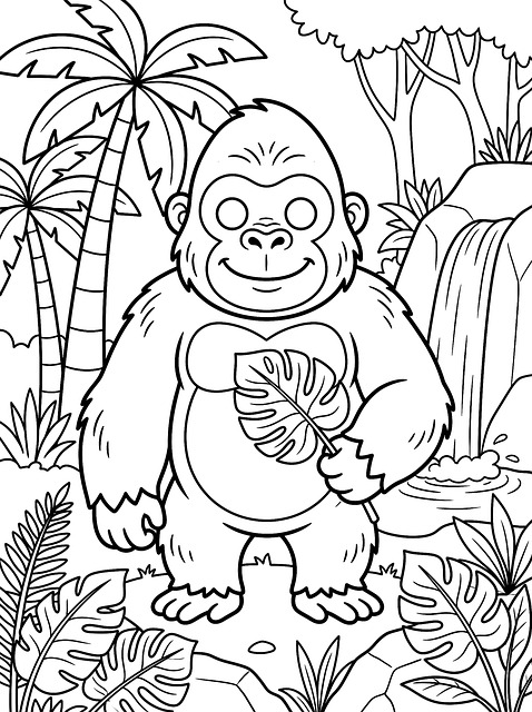 Gorila, Página Para Colorir, Selva