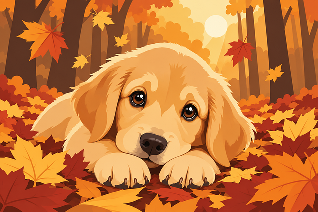 Golden Retriever Valp, Høstskog, Høstløv