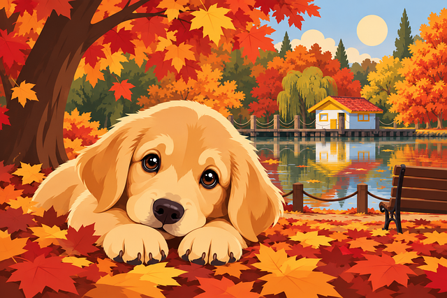 Free golden retriever autumn puppy vector