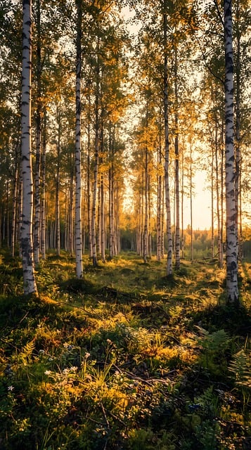 Birkenwald, Sonnenuntergang