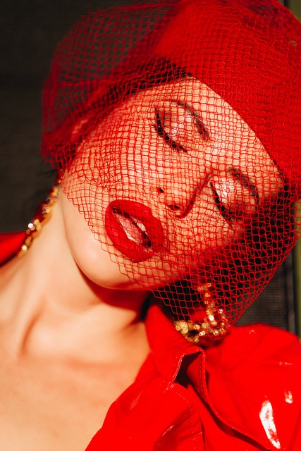Rot, Lippenstift, Frau, Netzhut, Mode