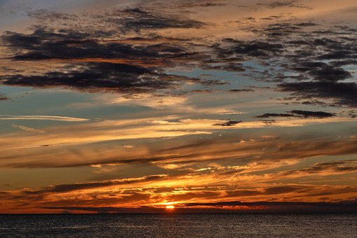 Sonnenuntergang, Ozean, Wolken, Meer