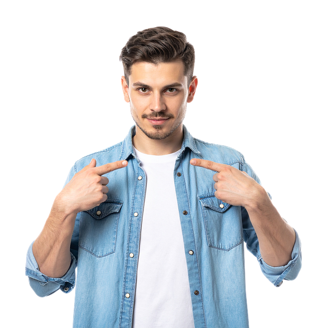 Free Blue Shirt Pointing Gesture photo and picture