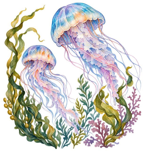 Vandmand, Tang, Akvarel, Natur, Ocean