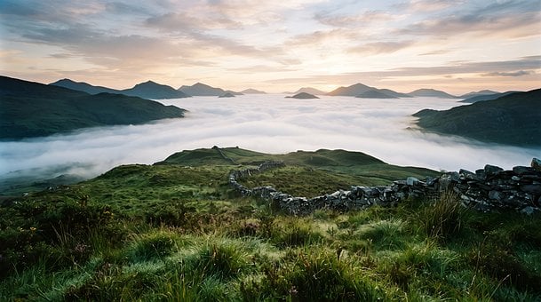 Berg, Sonnenaufgang, Wolken, Nebel