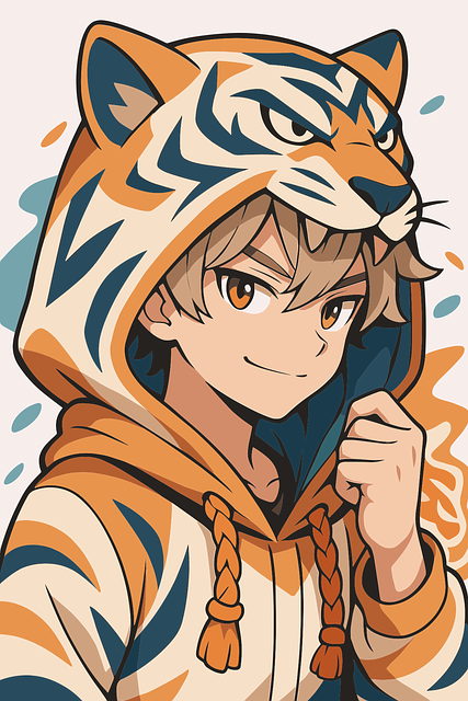 Free anime cartoon character tiger hoodie vector