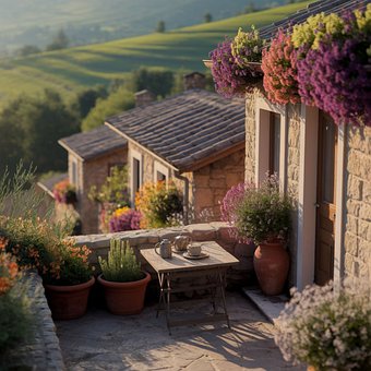 Rural, Terraço, Flores, Natureza, Pedra
