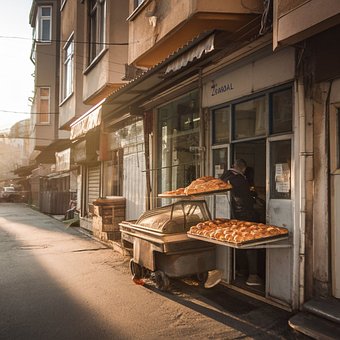 Padaria, Pão, Janela, Rua, Cidade