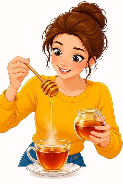 Mujer, Miel, Té, Taza, Dibujo Animado