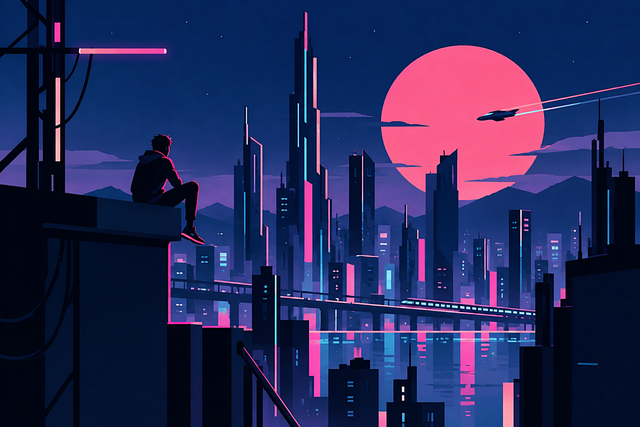 Free cyberpunk neon city at night illustration