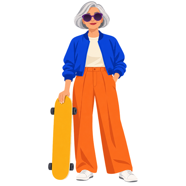 Free senior woman skateboarding stylish senior vector