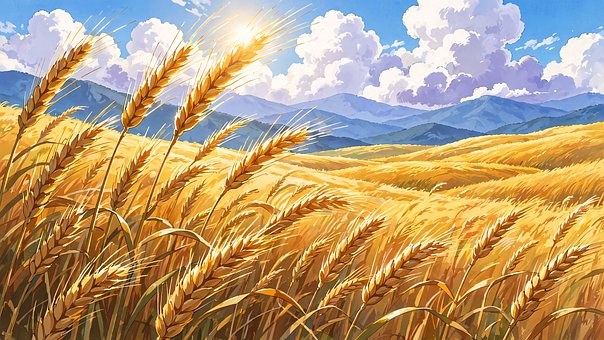 Hvete, Felt, Himmel, Sommer, Solrik
