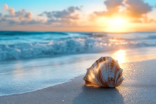 Strand, Musling, Sand, Hav, Sol, Horizon