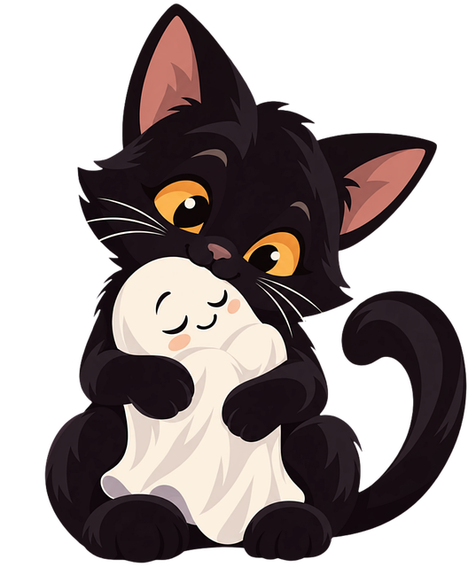 Free black cat cute ghost halloween vector