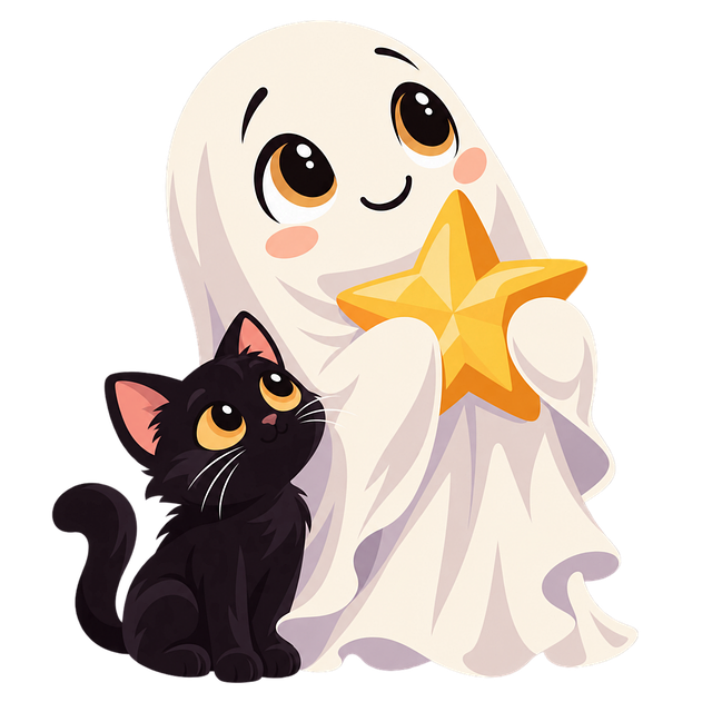 Free cute ghost black cat halloween vector