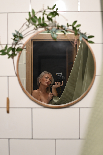 Žena, Zrcadlo, Kamera, Fotografie