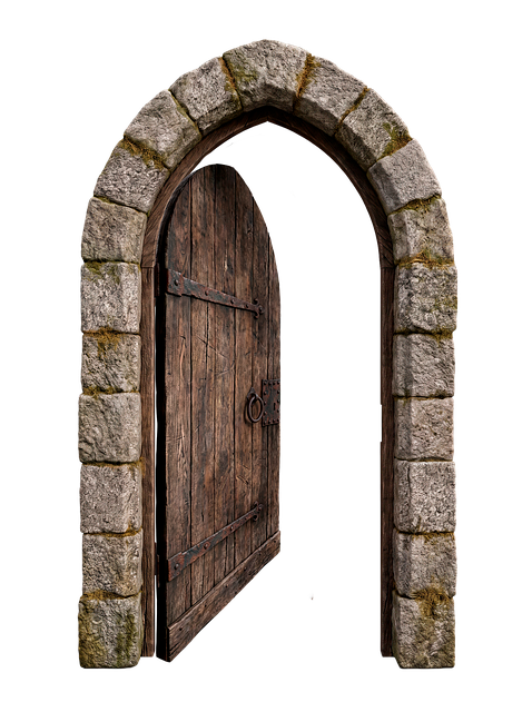 Free Stone Archway Wooden Door photo and picture