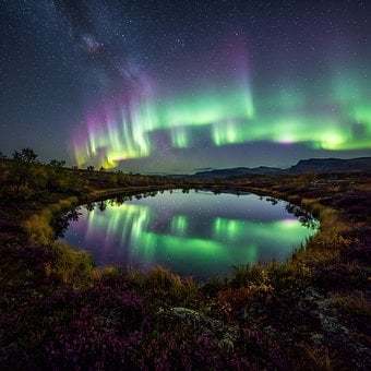 Polarlicht, Nordlichter, Reflexion, See