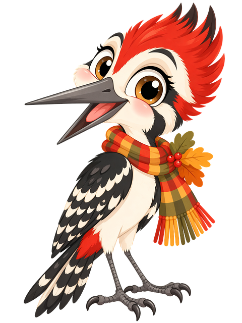 Free woodpecker bird caricature autumn bird illustration