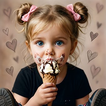 Mädchen, Kind, Porträt, Freude, Eis