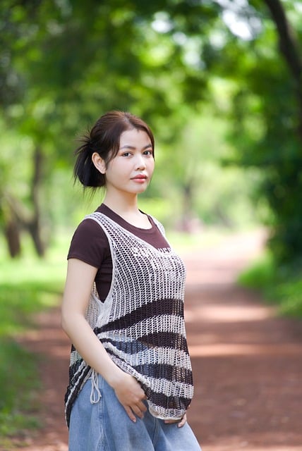 여성, 자연, 아시아 여성, 시골, 패션, 청년, 캐주얼, 미소, 색상