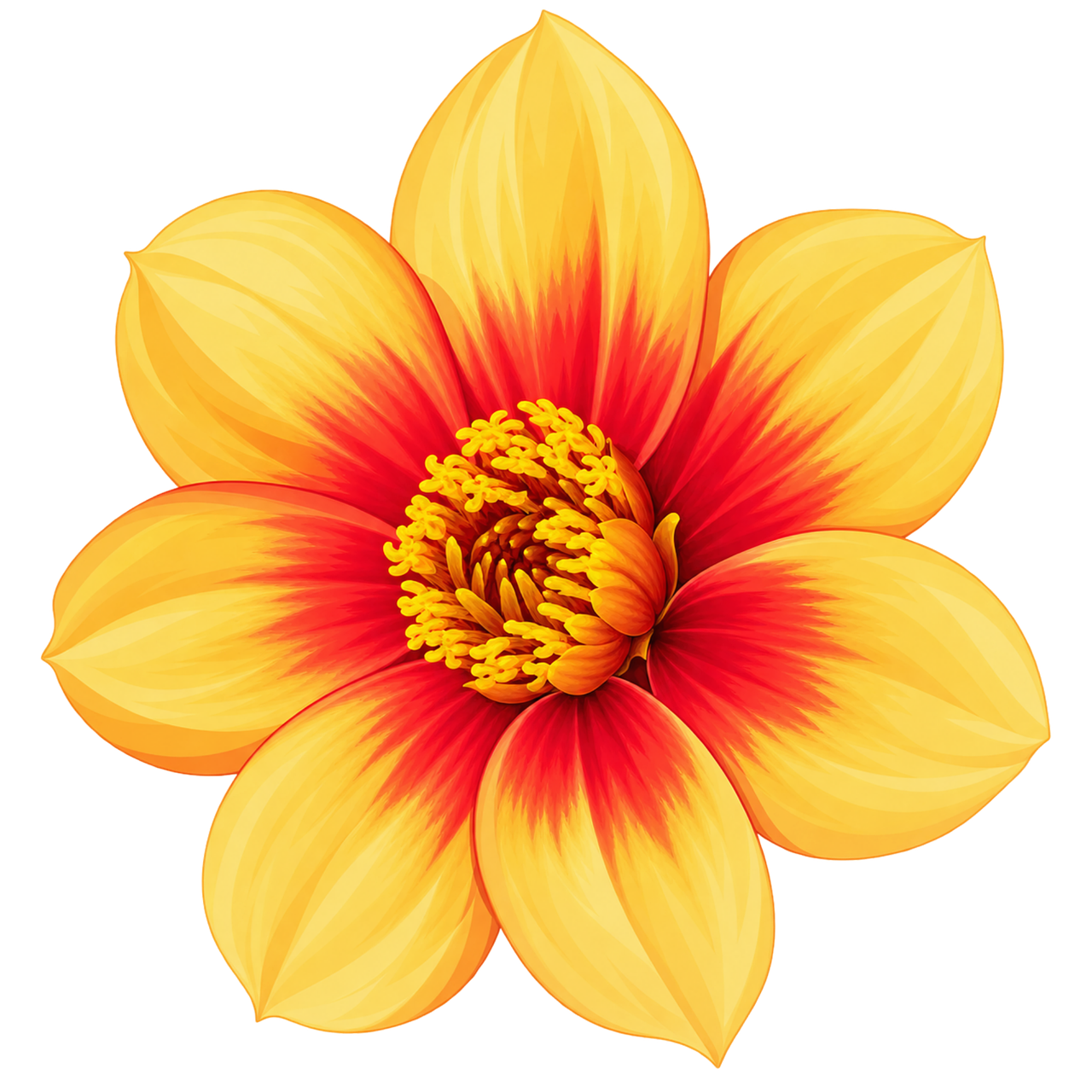 Dahlia, Blomst, Gul, Rød, Blomstermidte