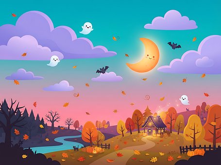 Halloween, Fantasmas, Lua, Outono
