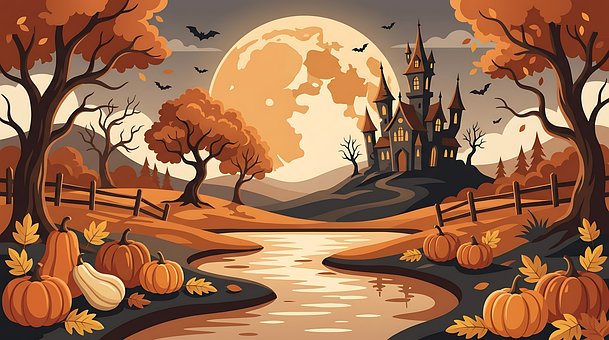 Halloween, Assustador, Castelo, Abóbora