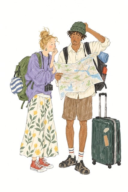 Free travel map backpack illustration