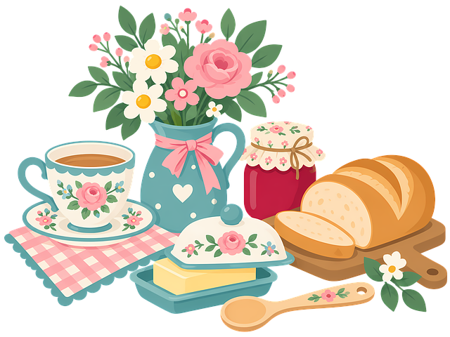 Ontbijt, Brood, Theekopje, Bloemenkan