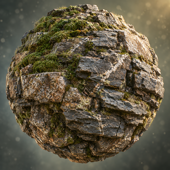 Esfera De Rocha, Musgo, Textura De Pedra