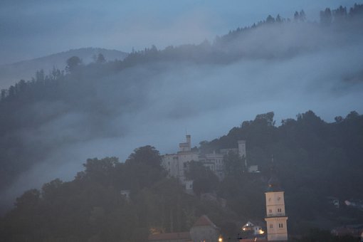 Morgen, Nebel, Wald, Schloss, Berge