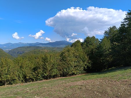 Hory, Nebo, Mraky, Les, Tráva, Panoráma