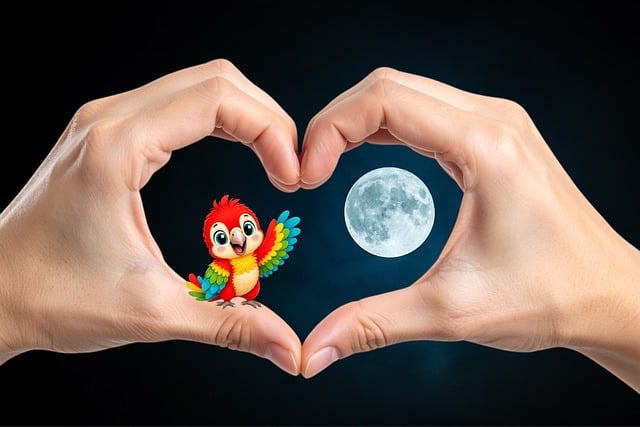 Liebe, Herz, Papagei, Mond, Himmel