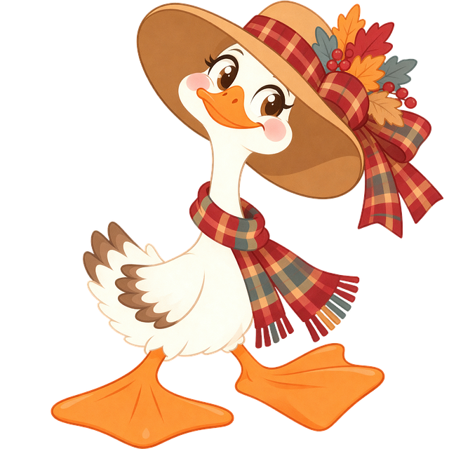 Free autumn goose cute goose plaid scarf illustration