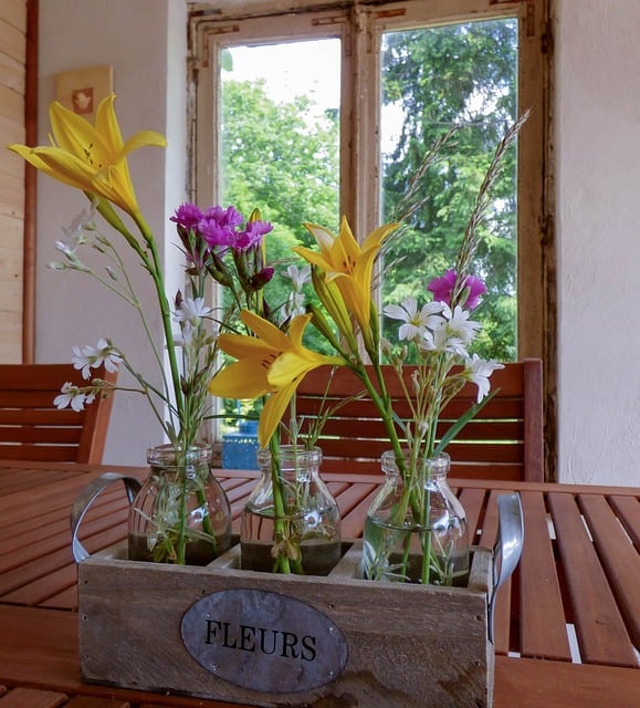 Blomster, Vase, Sommer, Træbord