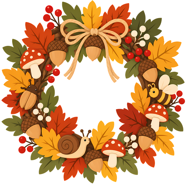 Free autumn wreath acorns autumn leaves illustration