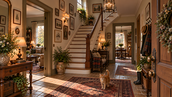 Entrada, Gato, Escalera, Sala De Estar