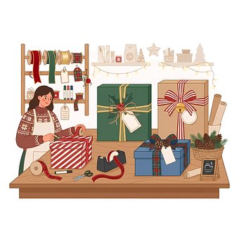 Free Gift Wrapping Christmas Decoration illustration and picture