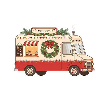 Free Christmas Truck Wreath illustration and picture