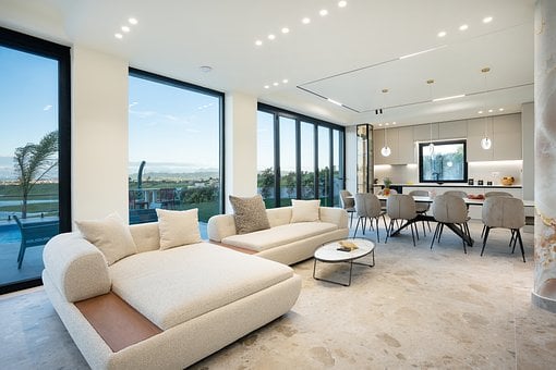 Wohnzimmer, Innenraum, Glastür