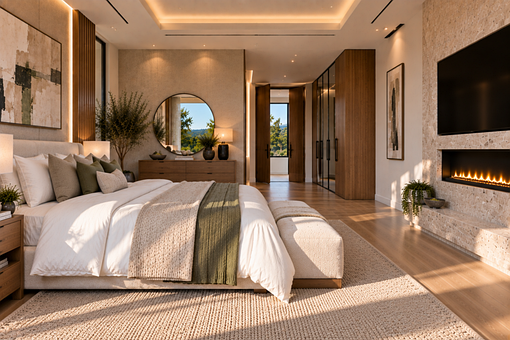 Free Modern Bedroom Luxury Bedroom Interior illustration and picture