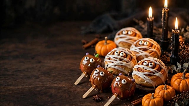 Free halloween caramel apples cinnamon rolls illustration