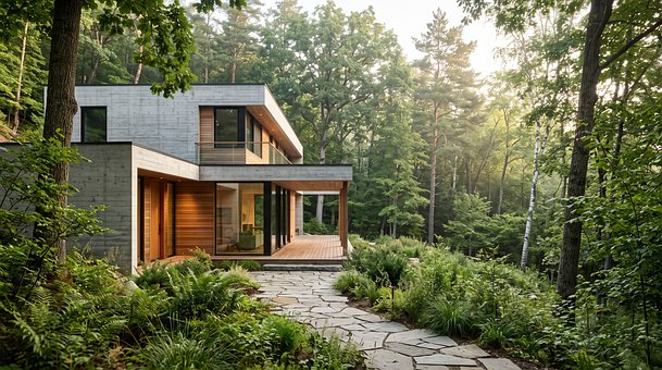 Free Modern House Wooden Facade photo and picture
